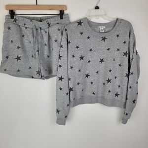 LOVE STREAK Sweats Lounge Set Gray With Black Stars Size XL
